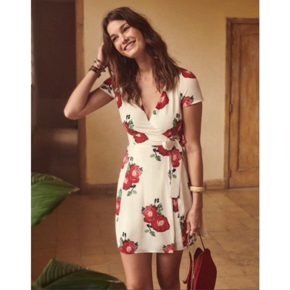 Sezane Anastasia Silk Wrap Dress Peony